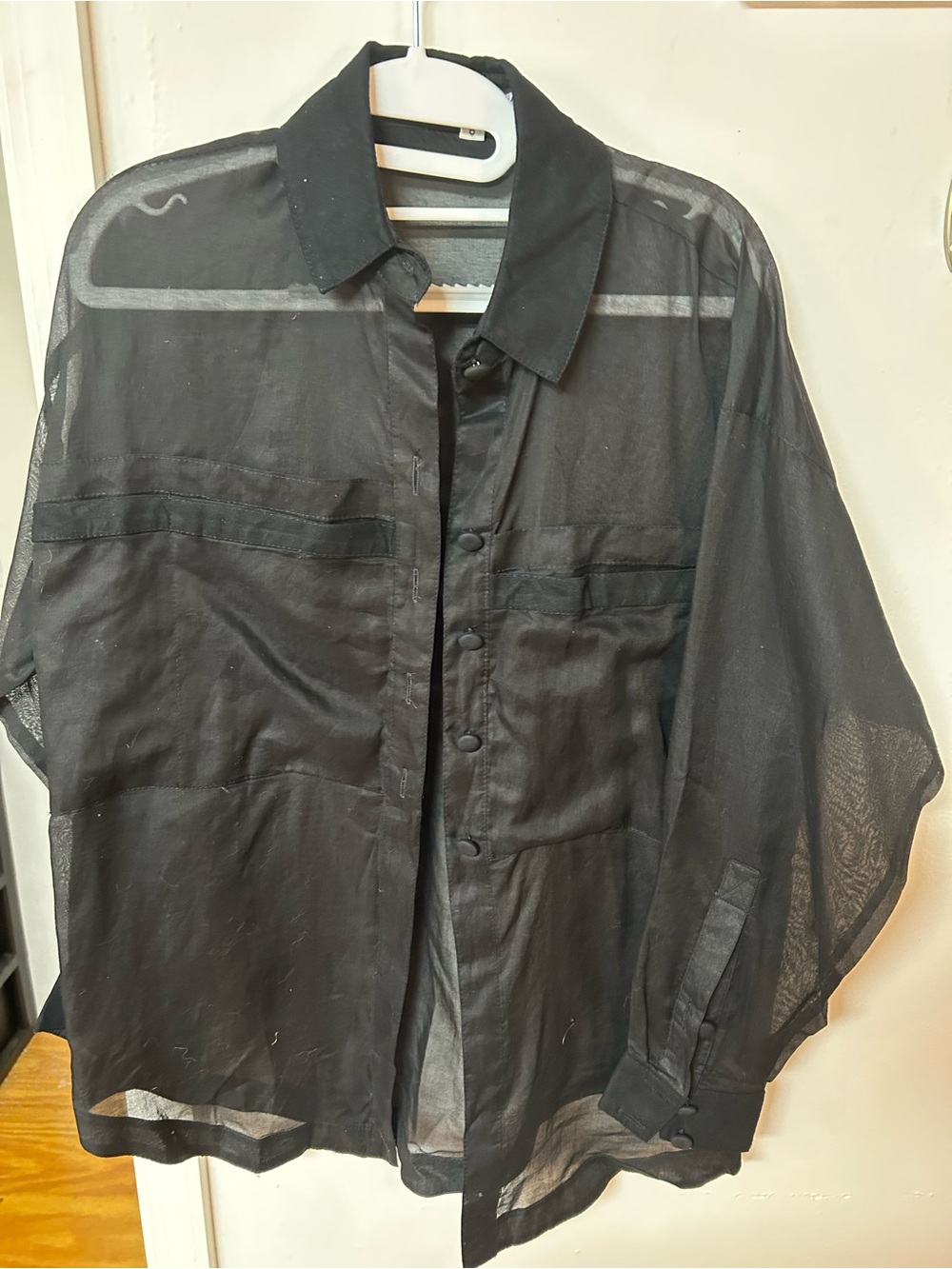 Jan Barboglio Black Sheer Button-Up Shirt Jacket